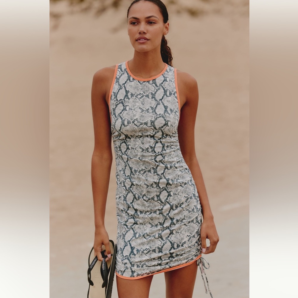 Anthropologie Coastal Snake Print Ruched Mini Dress XXS NWT Athleisure Bodycon